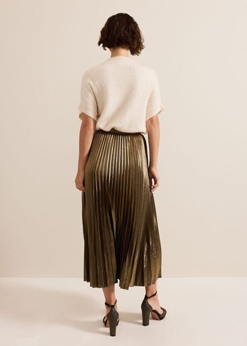 Phase Eight Dhalia Gold Foil Pleated Skirts Gold Canada | RXBKUW-190